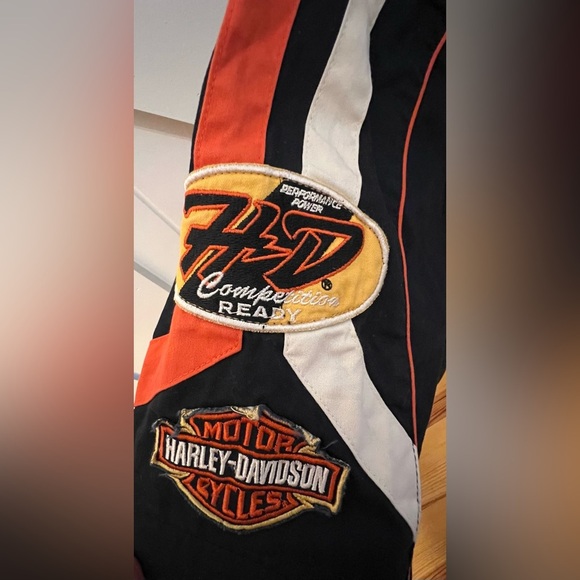 Harley-Davidson Black and Men’s Cotton Orange Button-Up Shirt with Patches - Picture 5 of 10